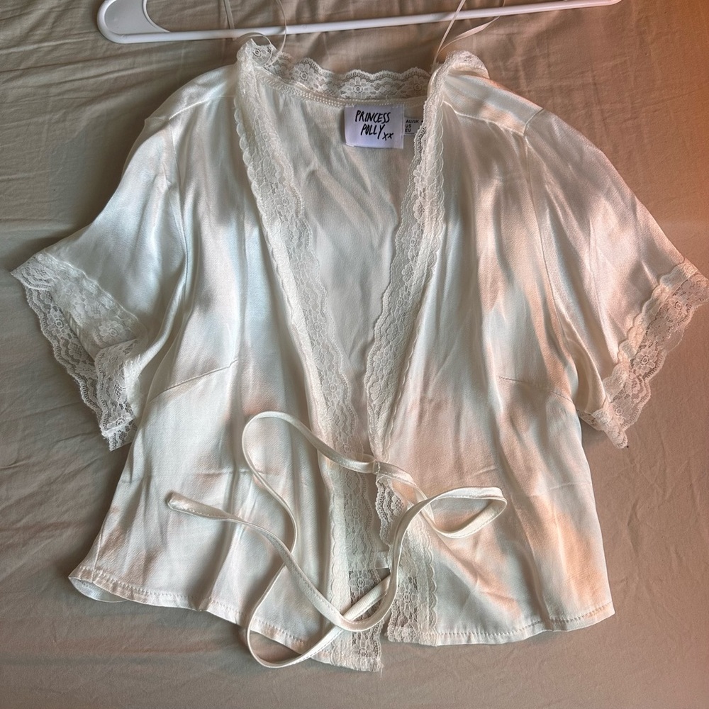 Princess Polly Vintage Tie up Top White - Picture 3 of 4